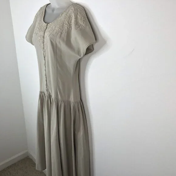 Together Womens Cotton Twill Dress Sz 6M Tan Country Western Drop Waist Buttons - Picture 4 of 12